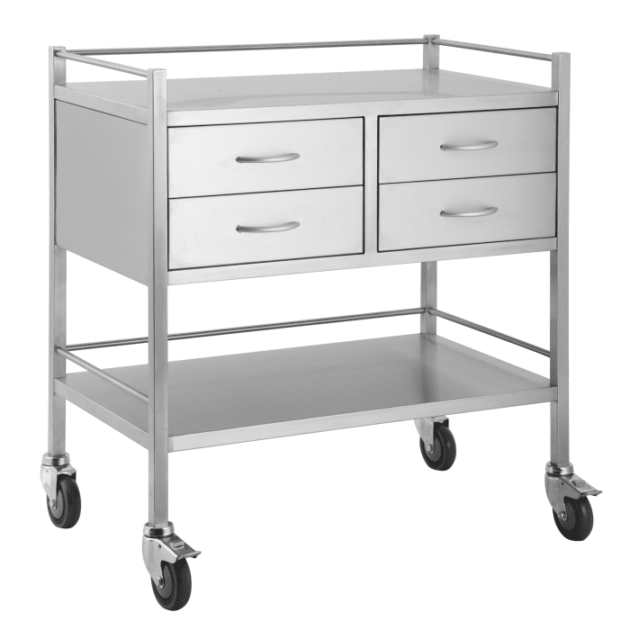 Stainless Steel Double Trolley - Four Drawer (Side by Side)